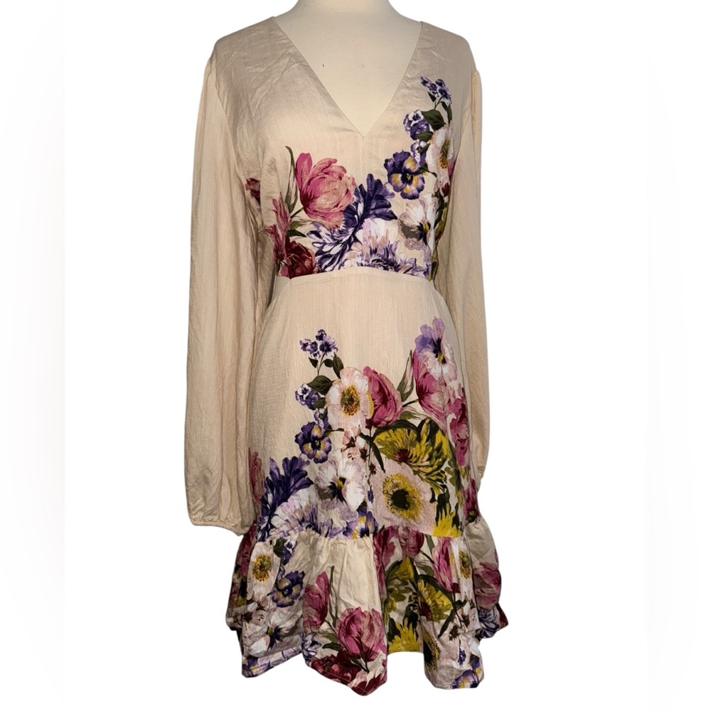 Express Cream Floral Long Sleeve Dress
